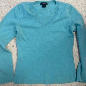 Ann Taylor Turquoise Cashmere V-Neck Sweater